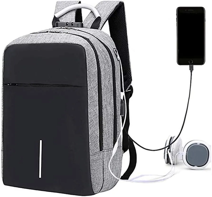Backpack Mens, 15.6 Laptop Backpacks Grand School Bags Oxford Backpack Multifunction Daypack Teenager Unisex for Business Hiking Travel Camping with USB Port Anti-Theft Device (Grey)