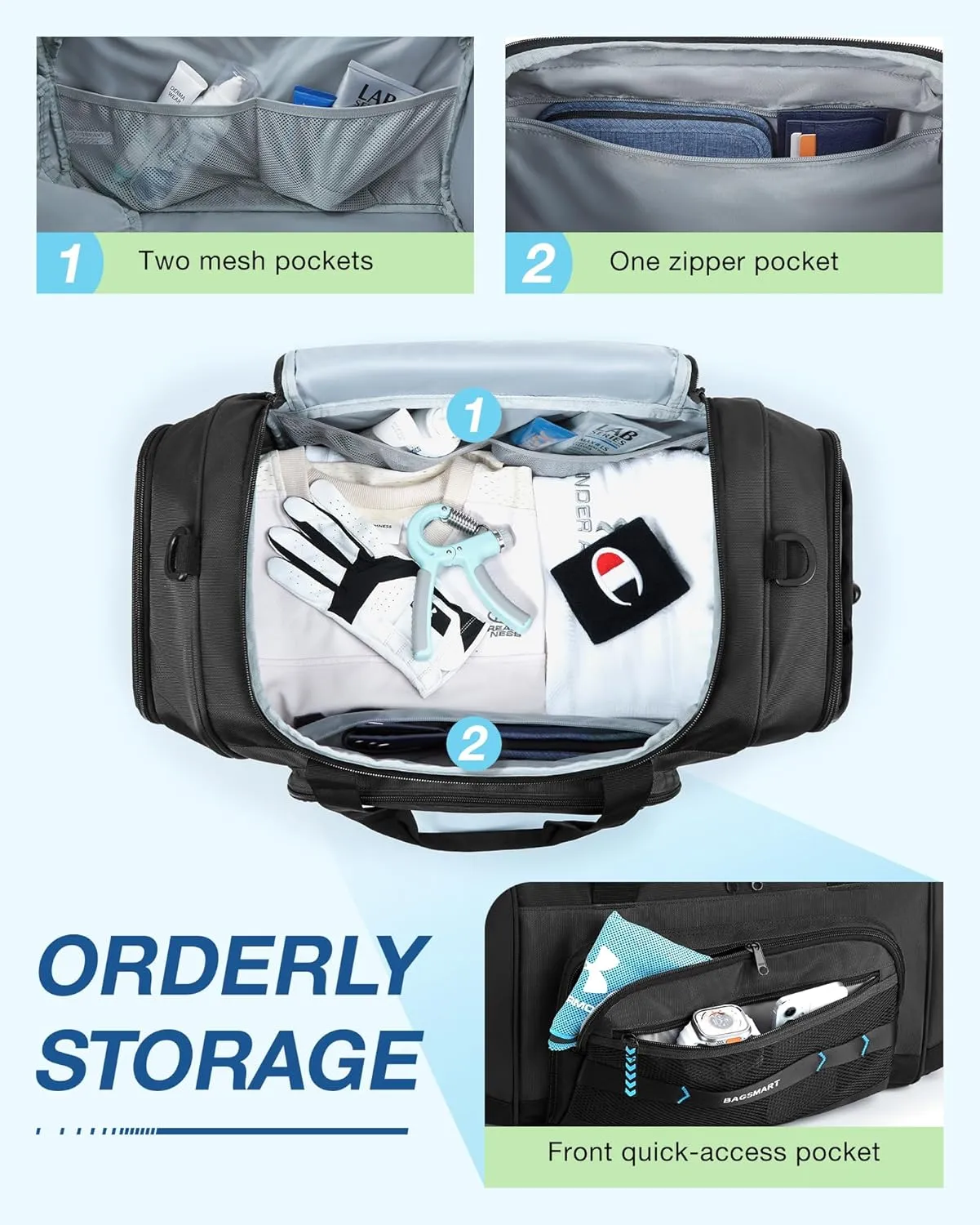 BAGSMART Gym Bag for Men & Women, Sports Travel Duffel Bag Carry-on Bag, Lightweight Weekend Overnight Bag with Shoe Compartment & Wet Pocket, Water-resistant Workout Duffle Bag for Travel Gym