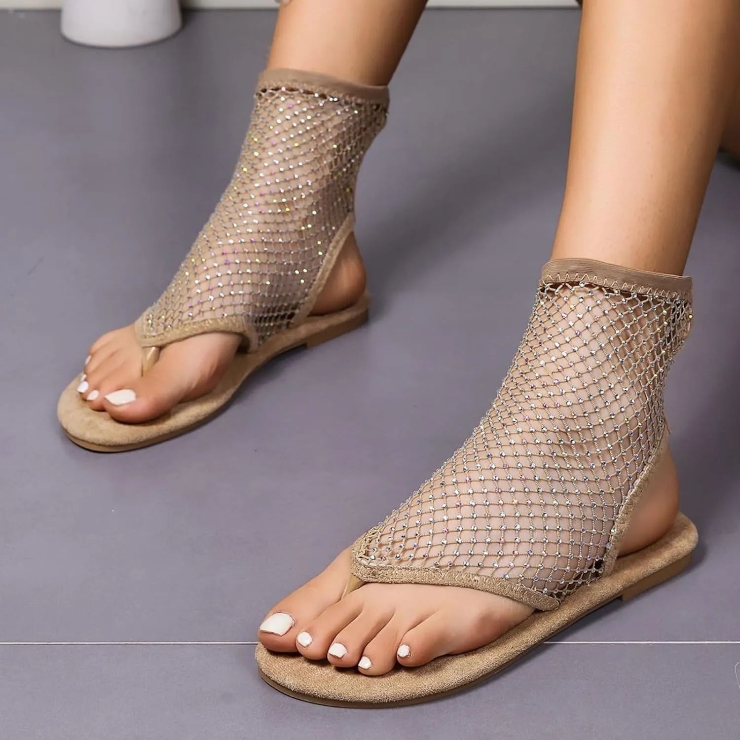 baobeijiadao Womens Clip Toe Flat Sandals Slingback Slip On Mesh Shiny Glitter Sandals Comfortable Summer Shoes Beach