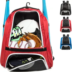 Baseball Bag - Bat Backpack for Baseball, T-Ball & Softball Equipment & Gear for Youth and Adults with Shoe Compartment and Hold Bat, Helmet, Glove and Shoes.