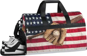 Baseball Flag Sports Gym Bag with Wet Pocket & Shoes Compartment Waterproof Workout Duffel Bag for Women and Men Weekender Overnight Duffle Bag Travel Carry-on Tote