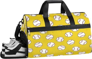Baseball Seamless Doodle Pattern Resistant Sports Gym Bag for Women Men Travel Duffel bag with Wet Pocket & Shoes Compartment Waterproof Weekender Bag 19.7"x9.9"x13"