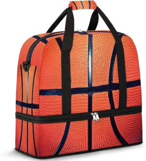 Basketball Leather Sport Ball Foldable Travel Duffel Bag Tote Carry on Luggage Sport Duffle for Women Men Gym Bag Overnight Weekender Bags with Shoe Compartments & Shoulder Strap