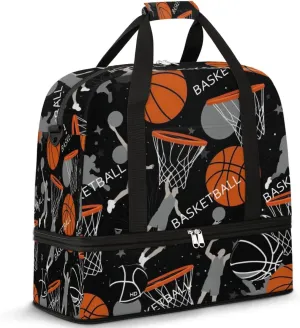 Basketball Travel Duffel Bag for Women Men, Basketball Player Sports Gym Bag with Shoes Compartment Foldable Overnight Bag Weekender Tote Workout Carry On Luggage Bag