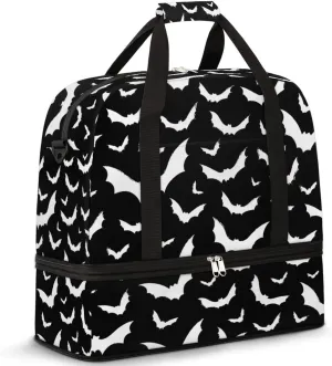 Bat Animal Sports Gym Bag, Bats Halloween Goth Travel Duffel Bag with Shoes Compartment Large Gym Tote Bag Weekend Overnight Bag for Women Men