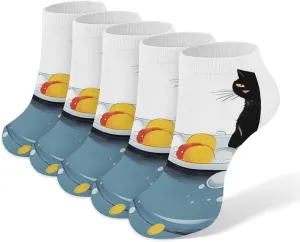 Bathtub Cat 5 Pairs Low Cut Ankle Socks for Men Women Athletic Running Socks No Show Breathable