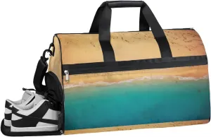 Beach Pattern Sports Gym Bag with Wet Pocket & Shoes Compartment Waterproof Workout Duffel Bag for Women and Men Weekender Overnight Duffle Bag Travel Carry-on Tote