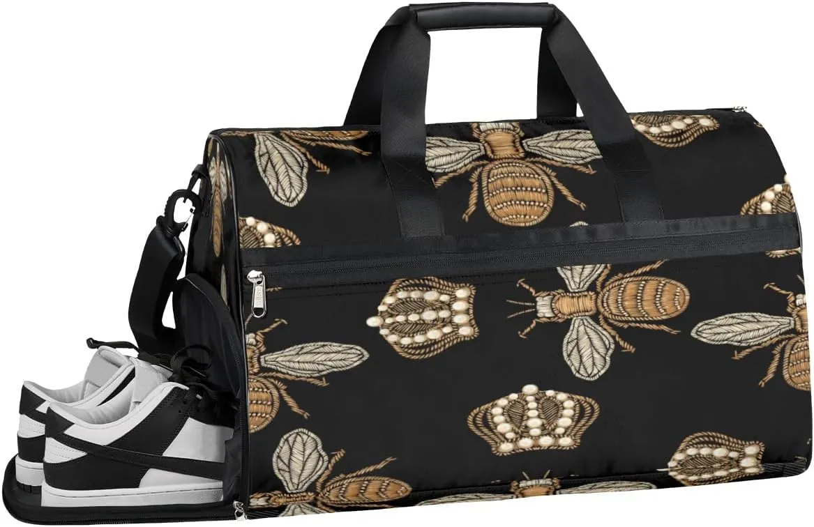 Bee Sports Gym Bag with Wet Pocket & Shoes Compartment Waterproof Workout Duffel Bag for Women and Men Weekender Overnight Duffle Bag Travel Carry-on Tote
