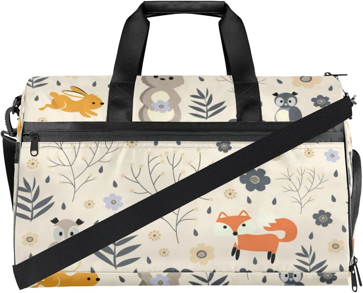 Beige Gym Bags for Men Women, 43L Medium Sports Cartoon Animals Travel Duffel Bag for Men with Shoe Compartment,Carry on Bags for Airplanes Women