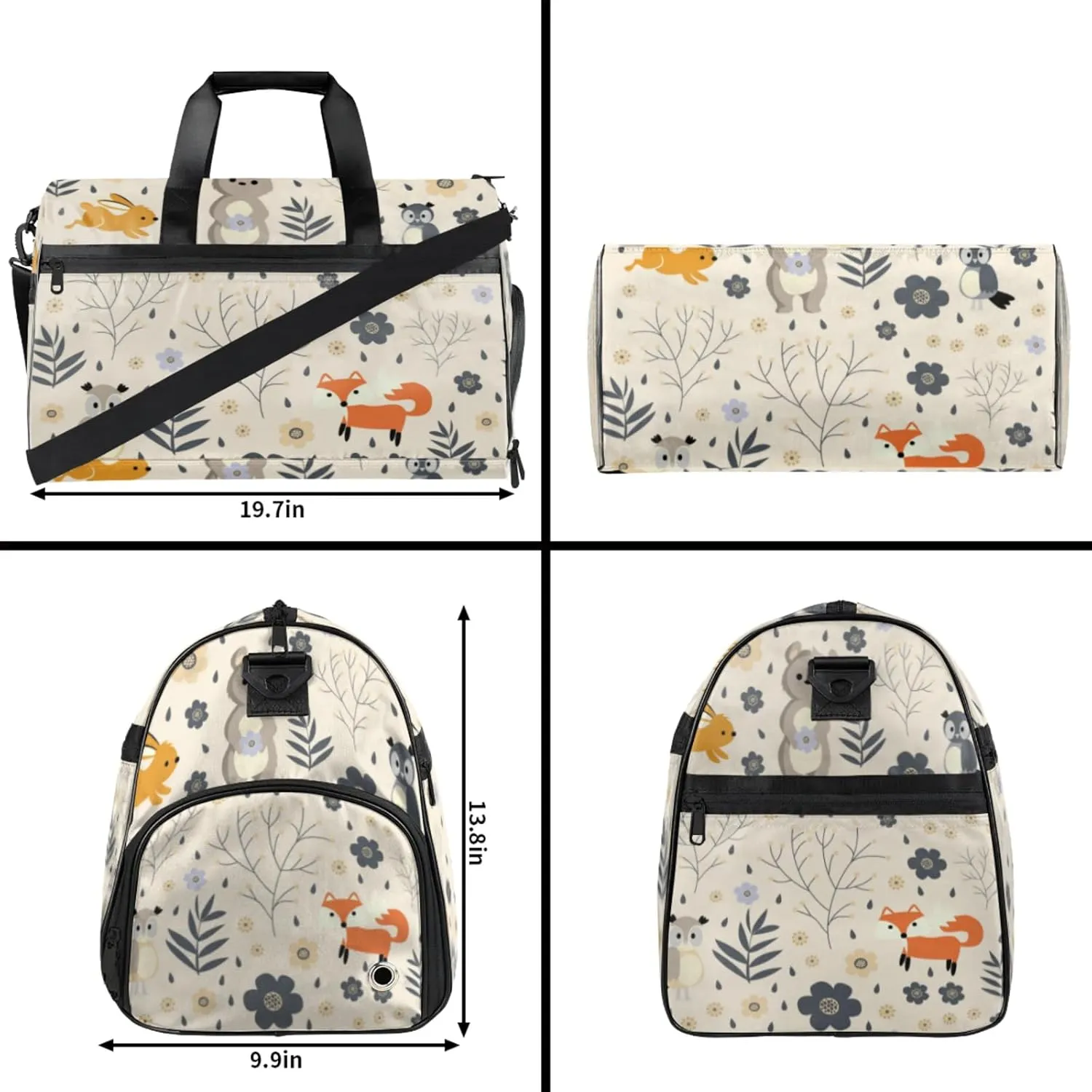 Beige Gym Bags for Men Women, 43L Medium Sports Cartoon Animals Travel Duffel Bag for Men with Shoe Compartment,Carry on Bags for Airplanes Women