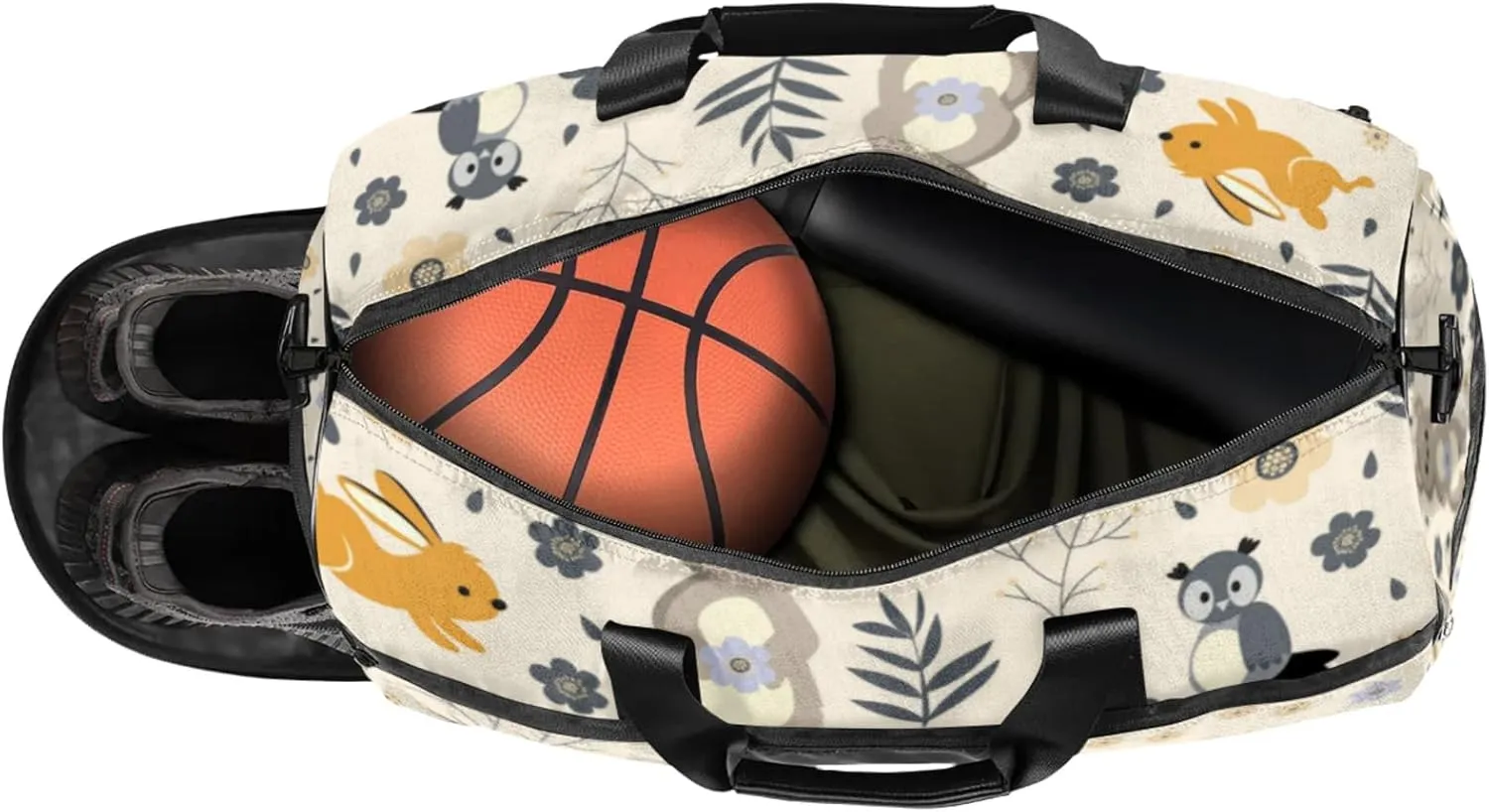Beige Gym Bags for Men Women, 43L Medium Sports Cartoon Animals Travel Duffel Bag for Men with Shoe Compartment,Carry on Bags for Airplanes Women