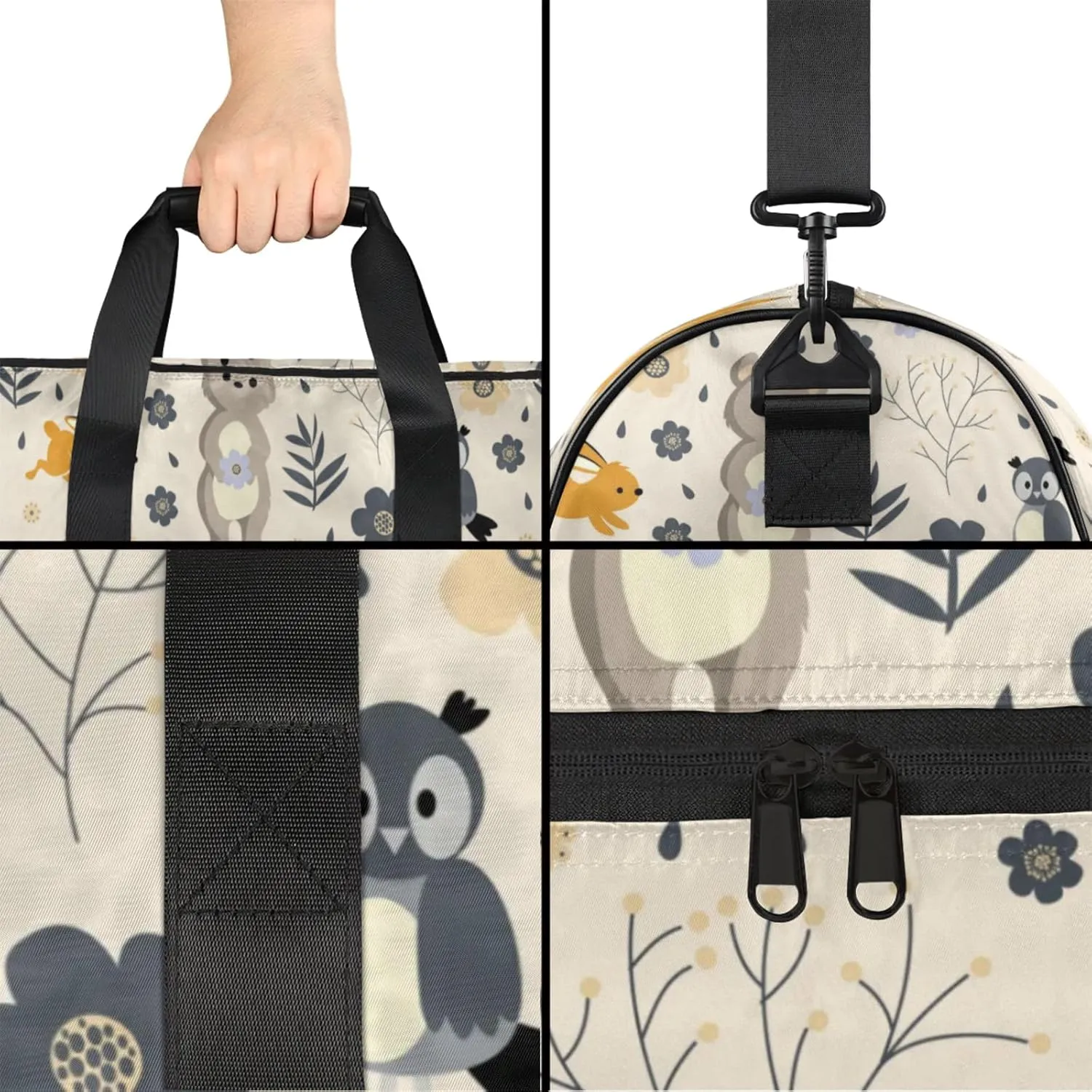 Beige Gym Bags for Men Women, 43L Medium Sports Cartoon Animals Travel Duffel Bag for Men with Shoe Compartment,Carry on Bags for Airplanes Women