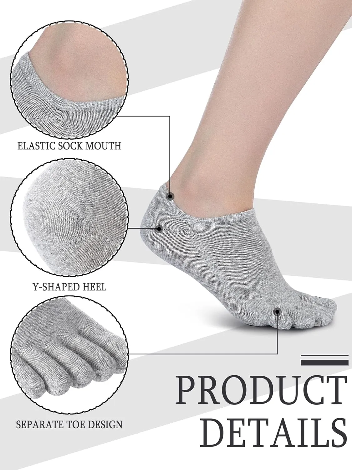 Bencailor 6 Pairs Women Toe Socks Cotton No Show Low Cut Socks with Toes for Men