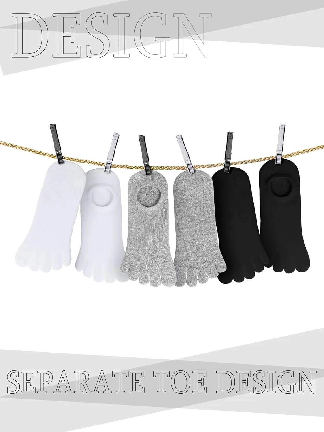 Bencailor 6 Pairs Women Toe Socks Cotton No Show Low Cut Socks with Toes for Men