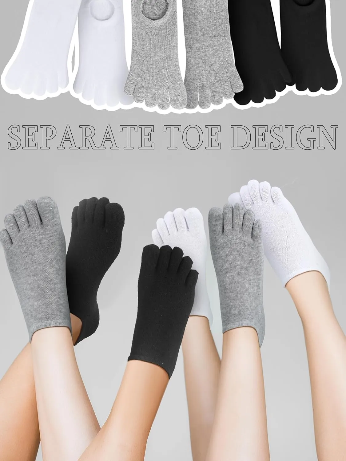 Bencailor 6 Pairs Women Toe Socks Cotton No Show Low Cut Socks with Toes for Men