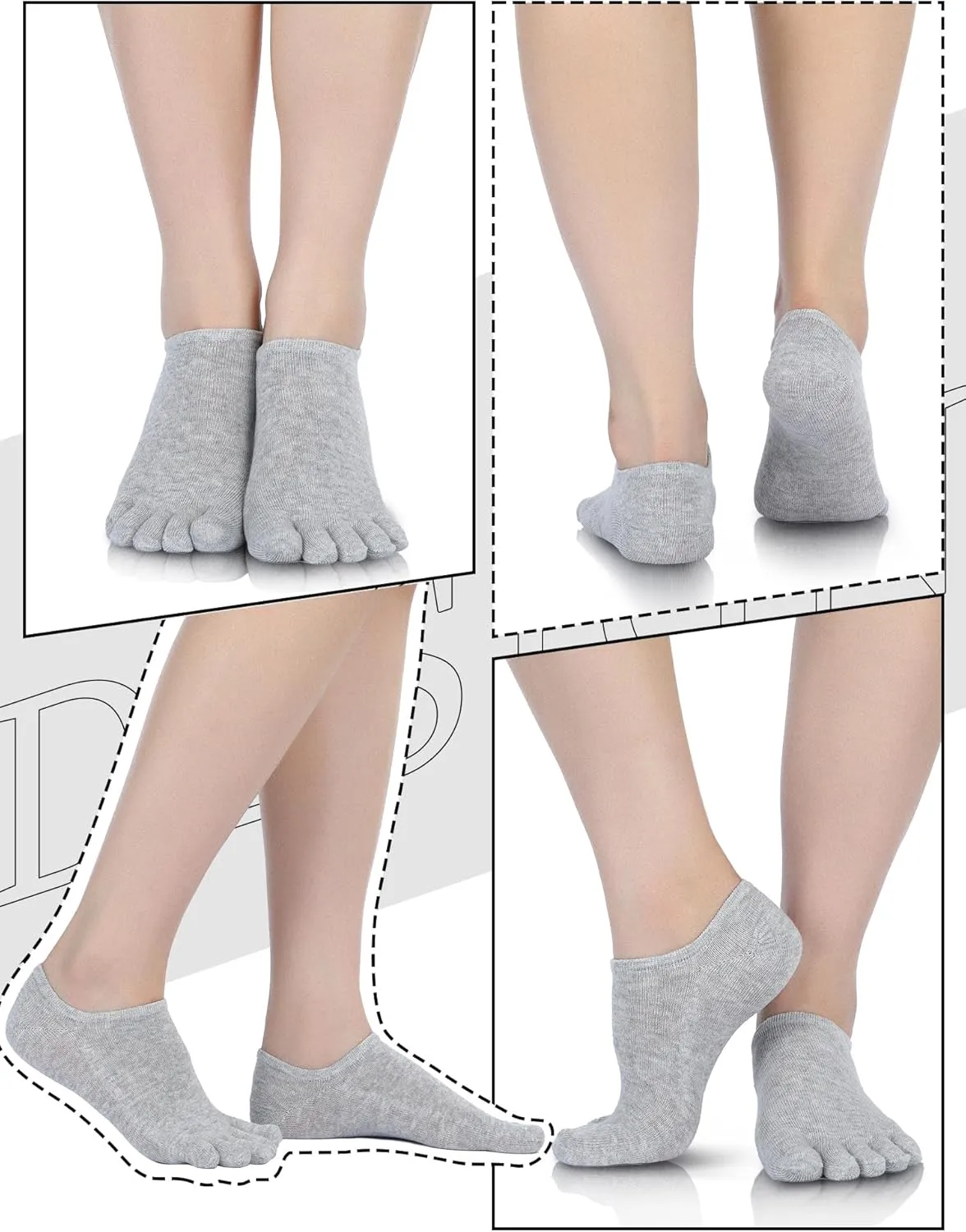 Bencailor 6 Pairs Women Toe Socks Cotton No Show Low Cut Socks with Toes for Men
