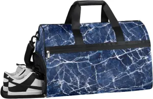 Blue Marble Texture Resistant Sports Gym Bag for Women Men Travel Duffel bag with Wet Pocket & Shoes Compartment Waterproof Weekender Bag 19.7"x9.9"x13"