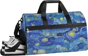 Blue Starry Sky Resistant Sports Gym Bag for Women Men Travel Duffel bag with Wet Pocket & Shoes Compartment Waterproof Weekender Bag 19.7"x9.9"x13"