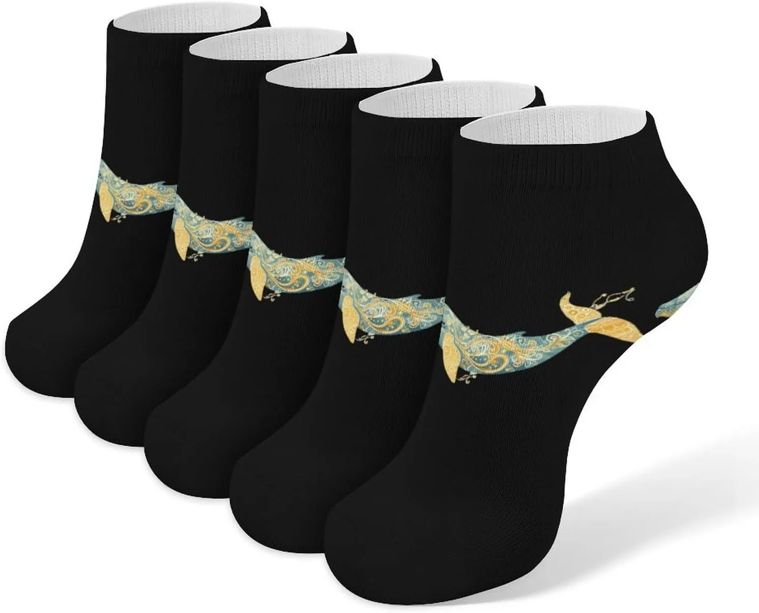 Blue Whale Ocean 5 Pairs Low Cut Ankle Socks for Men Women Athletic Running Socks No Show Breathable