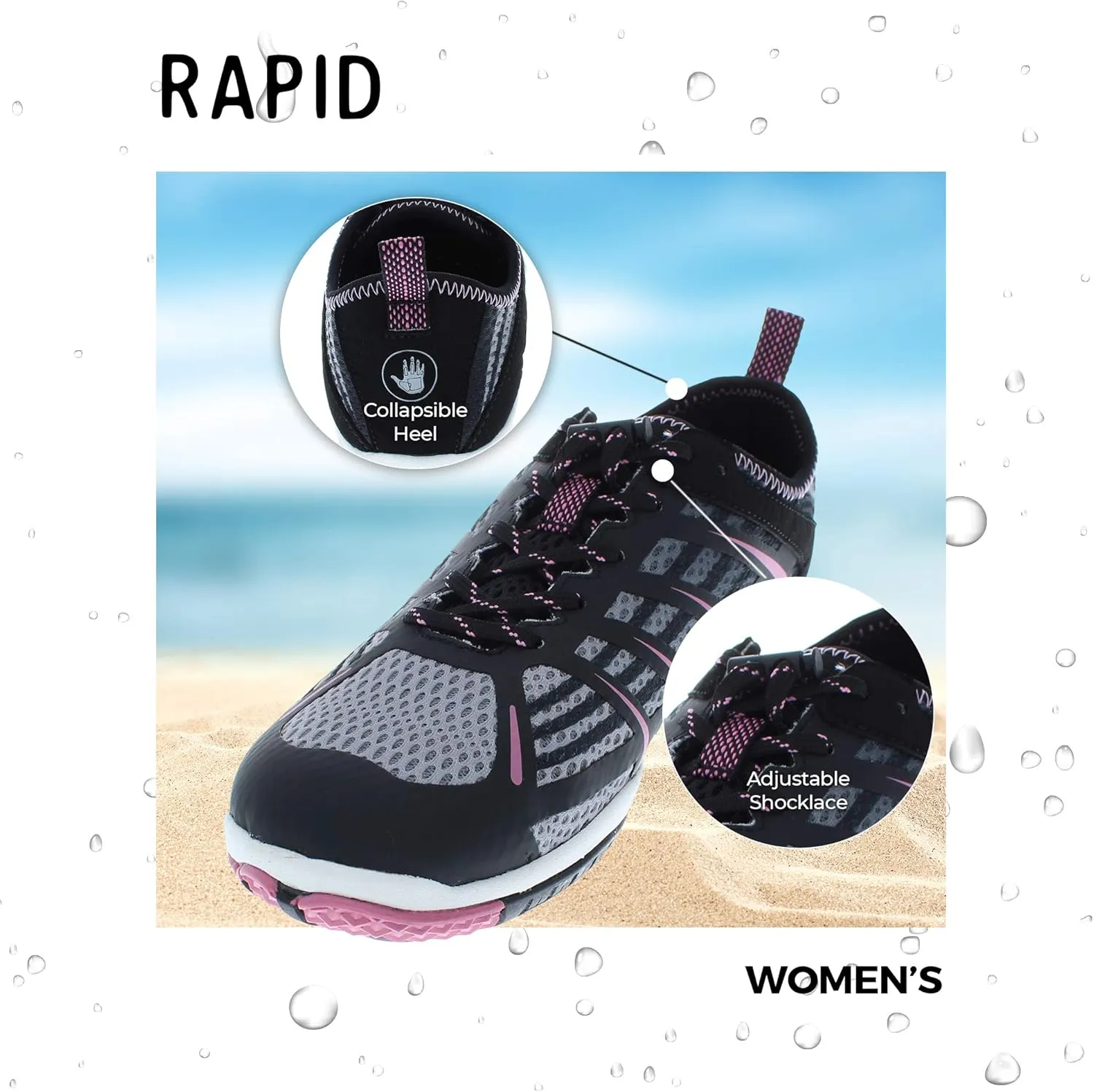 Body Glove Dynamo Rapid Water Shoes for Women, Swimming, Yoga, Beach, Hiking, Kayaking Shoes, Outdoor Sneaker, Hydro Sport Trainers Black and Cassis Pink Water Shoes