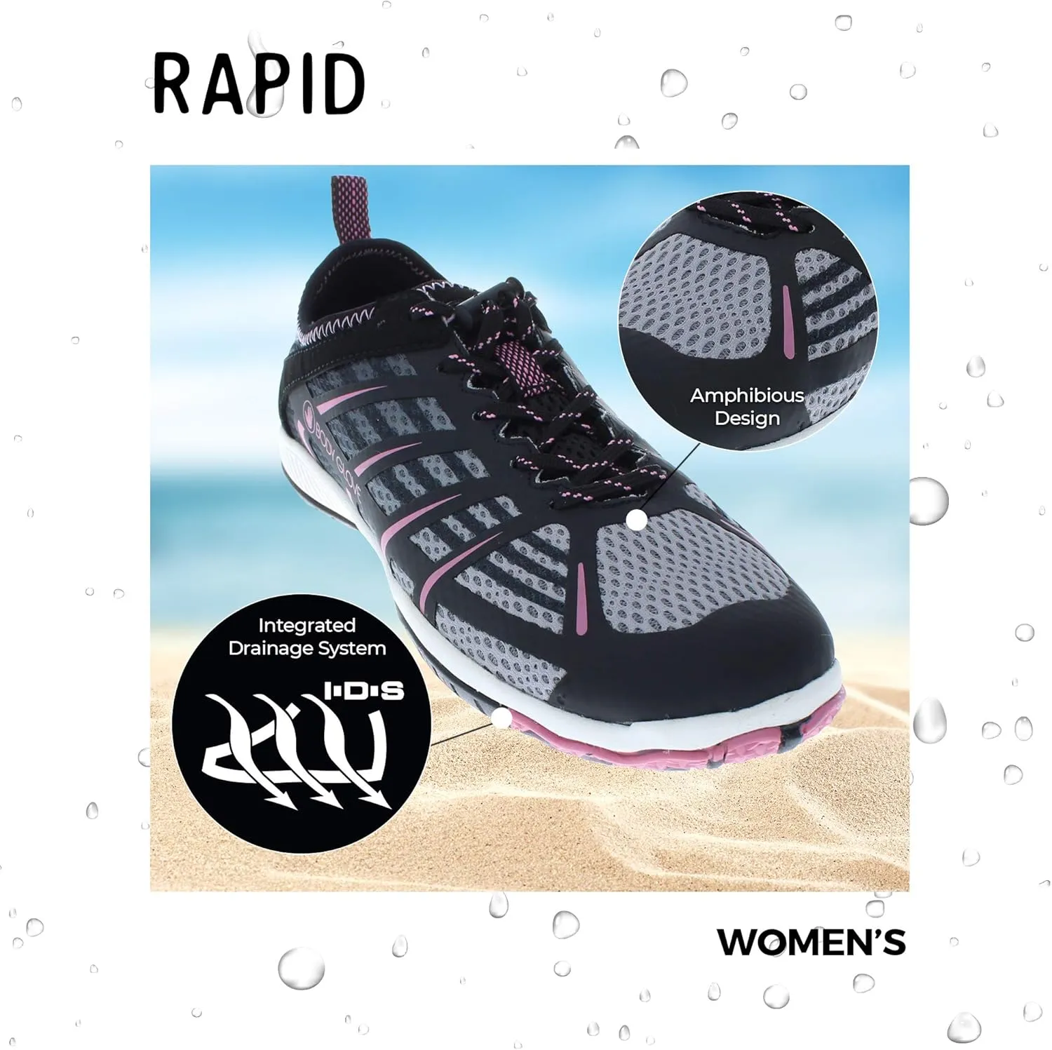 Body Glove Dynamo Rapid Water Shoes for Women, Swimming, Yoga, Beach, Hiking, Kayaking Shoes, Outdoor Sneaker, Hydro Sport Trainers Black and Cassis Pink Water Shoes