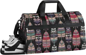 Bohemian Feather Sports Gym Bag with Wet Pocket & Shoes Compartment Waterproof Workout Duffel Bag for Women and Men Weekender Overnight Duffle Bag Travel Carry-on Tote