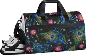 Boho Feathers Flower Tribal Sports Gym Bag with Wet Pocket & Shoes Compartment Waterproof Workout Duffel Bag for Women and Men Weekender Overnight Duffle Bag Travel Carry-on Tote