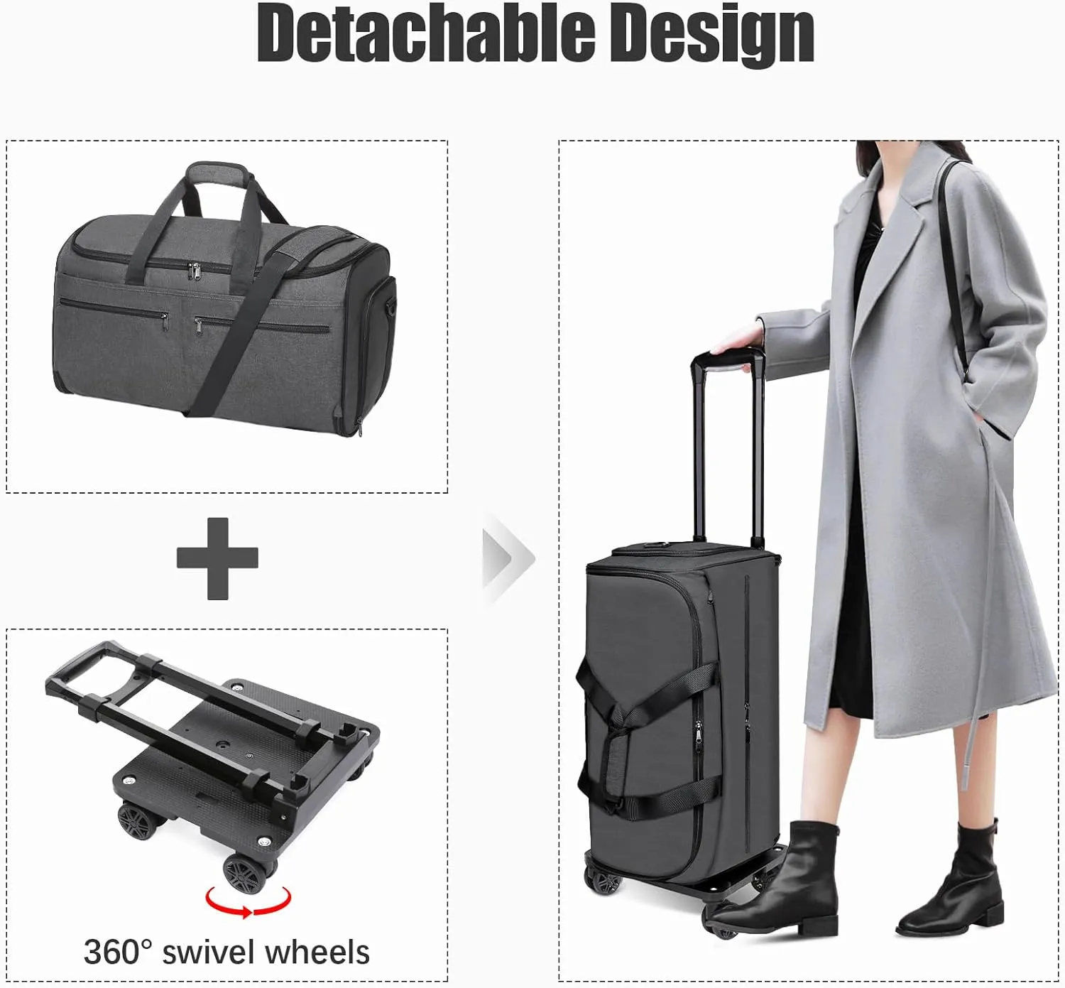 Bukere Garment Bag with Wheels, Rolling Travel Garment Duffle Bag with Shoes Compartment, Convertible 3 in 1 Suit Dress Bags for Men Women Business