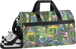 Cactus Cartoon Cute Sports Gym Bag with Wet Pocket & Shoes Compartment Waterproof Workout Duffel Bag for Women and Men Weekender Overnight Duffle Bag Travel Carry-on Tote