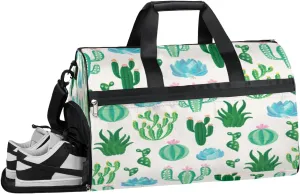 Cactus Cute Sports Gym Bag with Wet Pocket & Shoes Compartment Waterproof Workout Duffel Bag for Women and Men Weekender Overnight Duffle Bag Travel Carry-on Tote