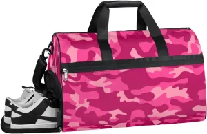 Camo Design Sports Gym Bag with Wet Pocket & Shoes Compartment Waterproof Workout Duffel Bag for Women and Men Weekender Overnight Duffle Bag Travel Carry-on Tote