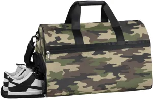 Camouflage Sports Gym Bag with Wet Pocket & Shoes Compartment Waterproof Workout Duffel Bag for Women and Men Weekender Overnight Duffle Bag Travel Carry-on Tote