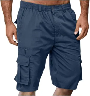 Cargo Shorts for Men Relaxed Fit Elastic Waist Bermuda Shorts Lightweight Multi-Pockets Casual Cargo Shorts