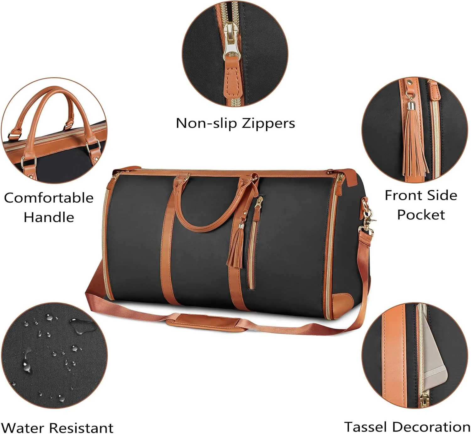 Carry On Garment Bag, Large PU Leather Duffle Bag, Black, Tote