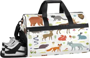 Cartoon Animals Pattern Sports Gym Bag with Wet Pocket & Shoes Compartment Waterproof Workout Duffel Bag for Women and Men Weekender Overnight Duffle Bag Travel Carry-on Tote