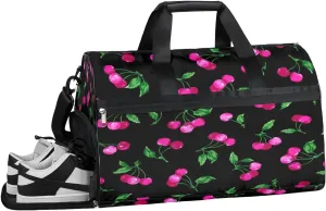 Cartoon Cherry Sports Gym Bag with Wet Pocket & Shoes Compartment Waterproof Workout Duffel Bag for Women and Men Weekender Overnight Duffle Bag Travel Carry-on Tote