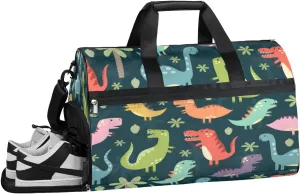 Cartoon Dinosaur Animal Sports Gym Bag with Wet Pocket & Shoes Compartment Waterproof Workout Duffel Bag for Women and Men Weekender Overnight Duffle Bag Travel Carry-on Tote