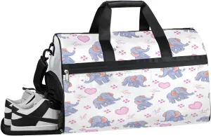 Cartoon Elephant Print Sports Gym Bag with Wet Pocket & Shoes Compartment Waterproof Workout Duffel Bag for Women and Men Weekender Overnight Duffle Bag Travel Carry-on Tote
