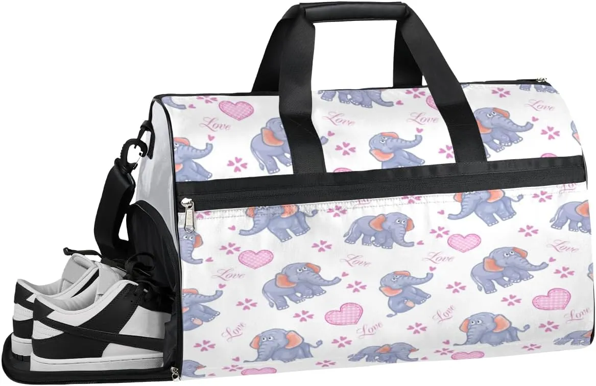 Cartoon Elephant Print Sports Gym Bag with Wet Pocket & Shoes Compartment Waterproof Workout Duffel Bag for Women and Men Weekender Overnight Duffle Bag Travel Carry-on Tote