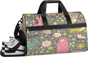 Cartoon Owl Animal Sports Gym Bag with Wet Pocket & Shoes Compartment Waterproof Workout Duffel Bag for Women and Men Weekender Overnight Duffle Bag Travel Carry-on Tote