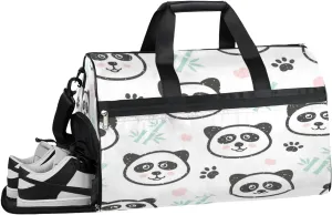 Cartoon Panda Bamboo Sports Gym Bag with Wet Pocket & Shoes Compartment Waterproof Workout Duffel Bag for Women and Men Weekender Overnight Duffle Bag Travel Carry-on Tote