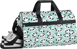 Cartoon Panda Face Resistant Sports Gym Bag for Women Men Travel Duffel bag with Wet Pocket & Shoes Compartment Waterproof Weekender Bag 19.7"x9.9"x13"