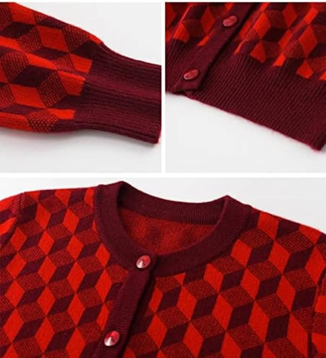 Cashmere Sweater Thickened Female Round Neck Button Cardigan Loose Sweater Knitted Sweater,Wine Red,3XL