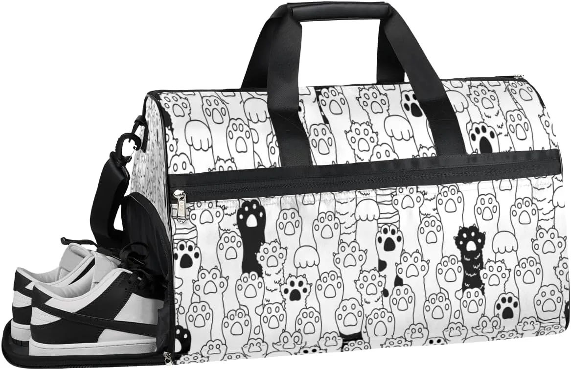Cat Paw Prints Sports Gym Bag with Wet Pocket & Shoes Compartment Waterproof Workout Duffel Bag for Women and Men Weekender Overnight Duffle Bag Travel Carry-on Tote