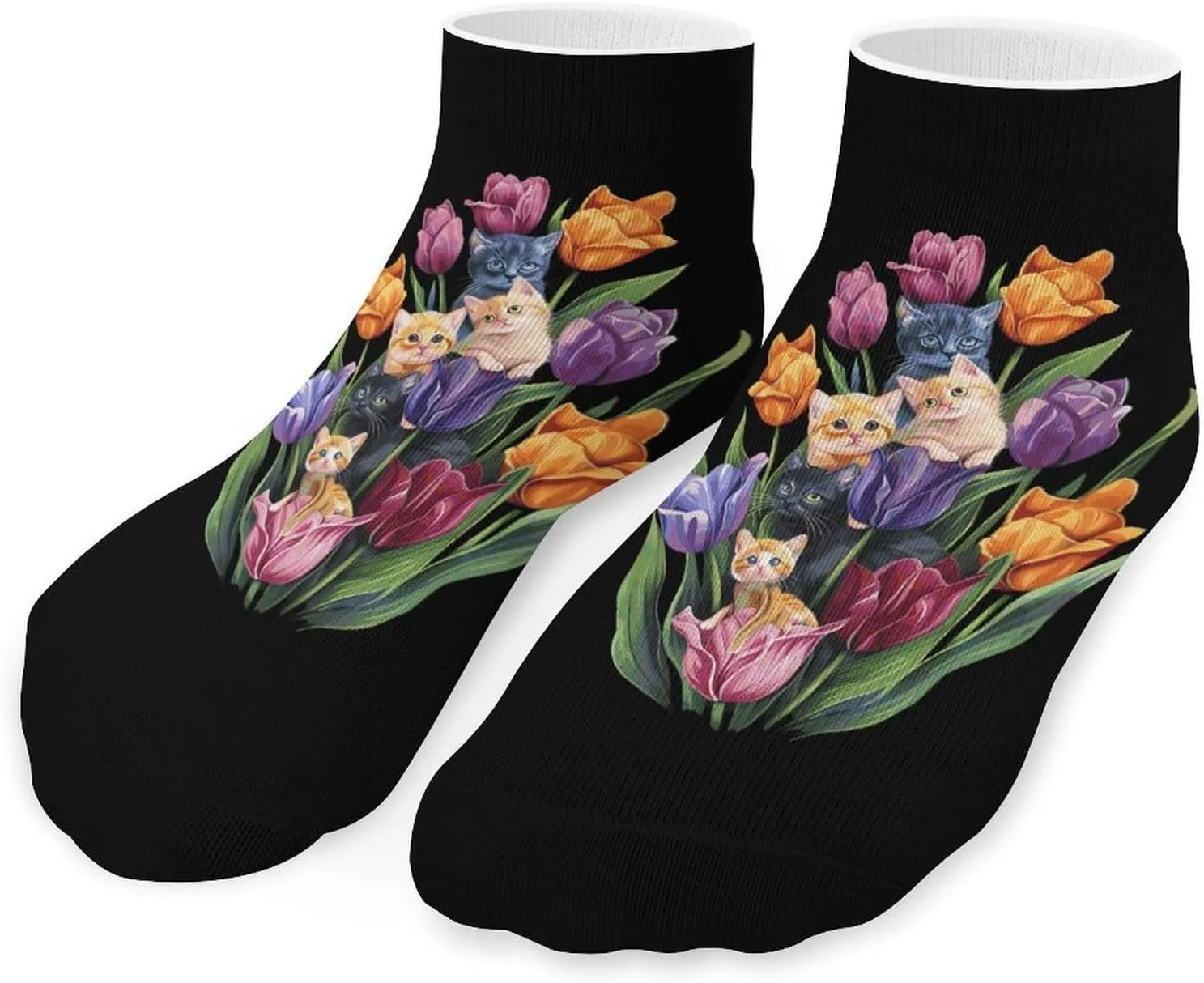 Cat Tulips-Flowers Cute Ankle Socks 1 Pairs Low Cut No Show Sock Breathable Stocking for Men Women