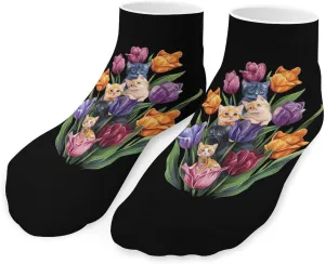 Cat Tulips-Flowers Cute Ankle Socks 1 Pairs Low Cut No Show Sock Breathable Stocking for Men Women