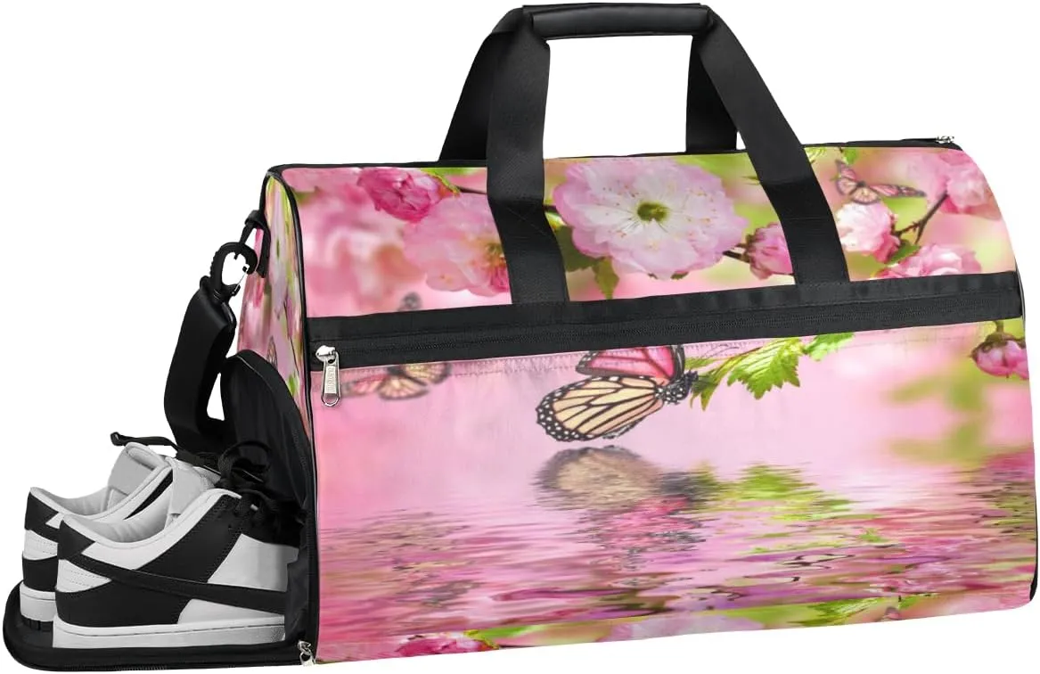 Cherry Blossom Sports Gym Bag with Wet Pocket & Shoes Compartment Waterproof Workout Duffel Bag for Women and Men Weekender Overnight Duffle Bag Travel Carry-on Tote