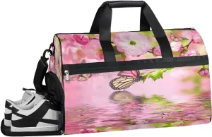 Cherry Blossom Sports Gym Bag with Wet Pocket & Shoes Compartment Waterproof Workout Duffel Bag for Women and Men Weekender Overnight Duffle Bag Travel Carry-on Tote