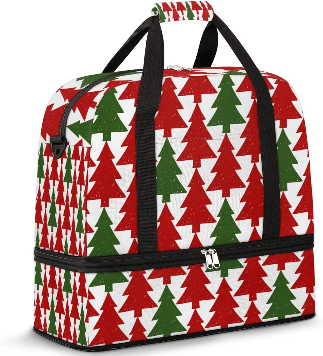 Christmas Tree Pattern Foldable Travel Duffel Bag Tote Carry on Luggage Sport Duffle for Women Men Gym Bag Overnight Weekender Bags with Shoe Compartments & Shoulder Strap