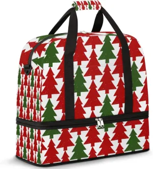 Christmas Tree Pattern Foldable Travel Duffel Bag Tote Carry on Luggage Sport Duffle for Women Men Gym Bag Overnight Weekender Bags with Shoe Compartments & Shoulder Strap